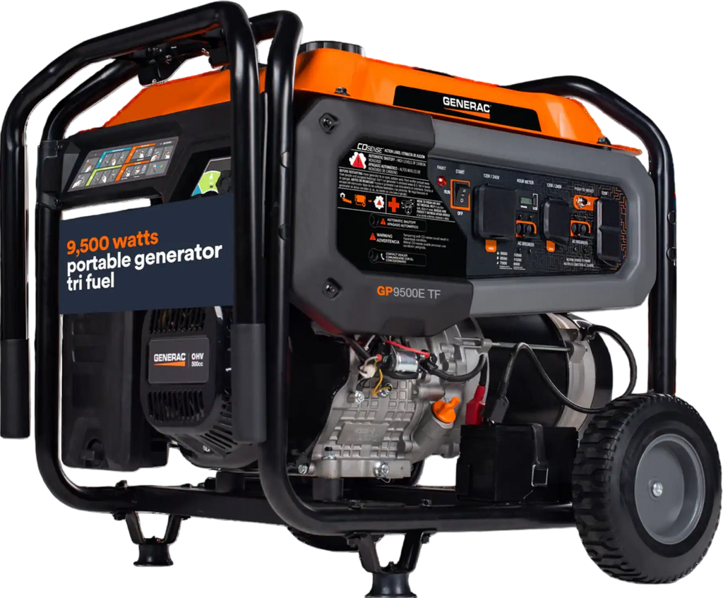 Generac GP9500E TF 8061 9500W/12500W Generator Tri-Fuel Gas Propane Natural Gas 50A COSense Electric Start CARB RFB