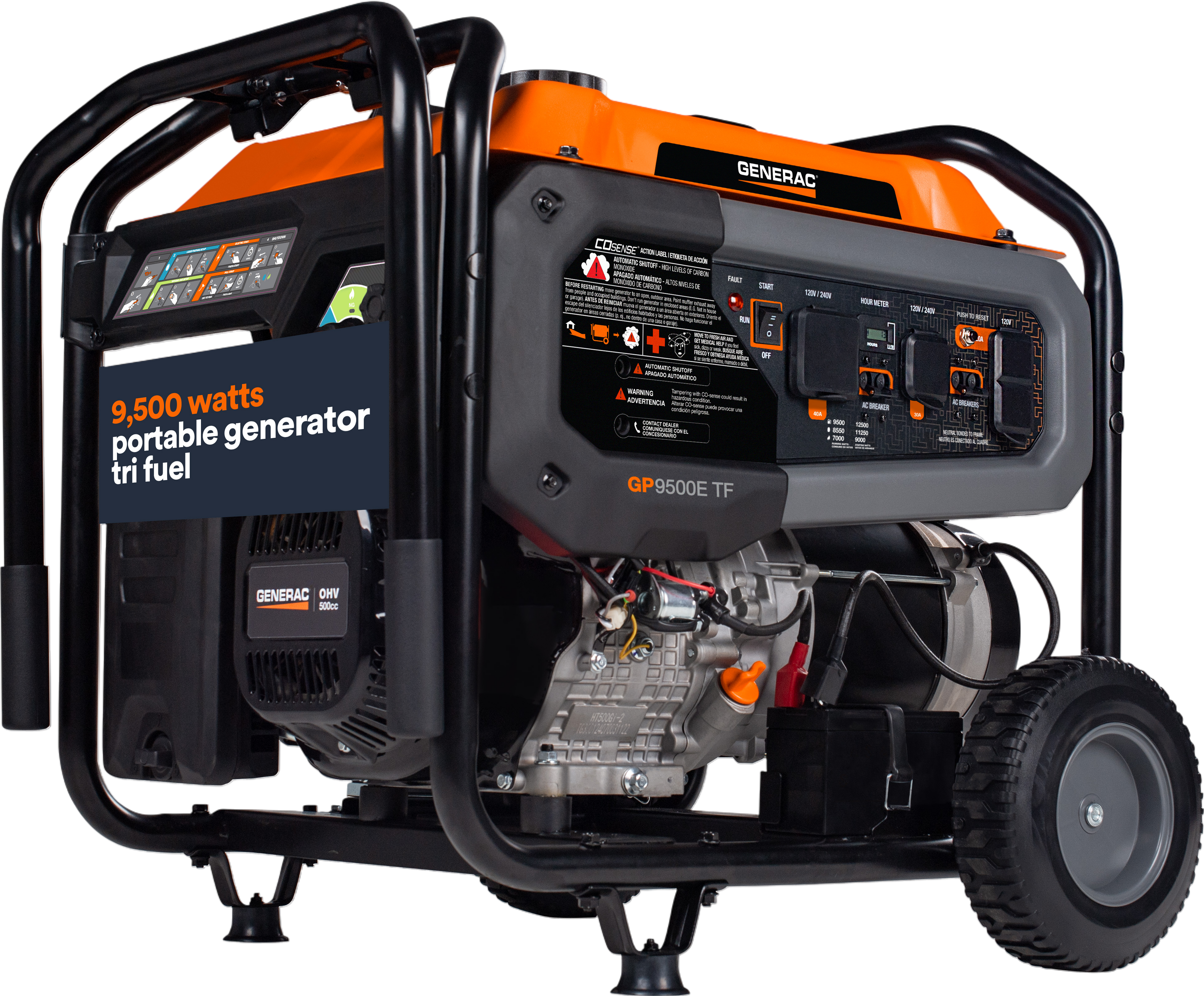 Generac GP9500E TF 8063 9500W/12500W Generator Tri-Fuel Gas Propane Natural Gas 50 Amp COSense Electric Start New