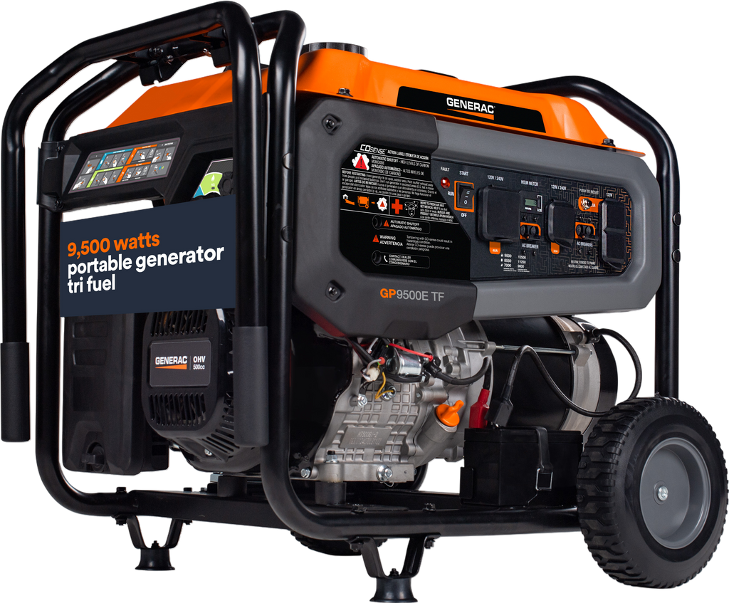 Generac GP9500E TF 8061 9500W/12500W Generator Tri-Fuel Gas Propane Natural Gas 50A COSense Electric Start CARB New