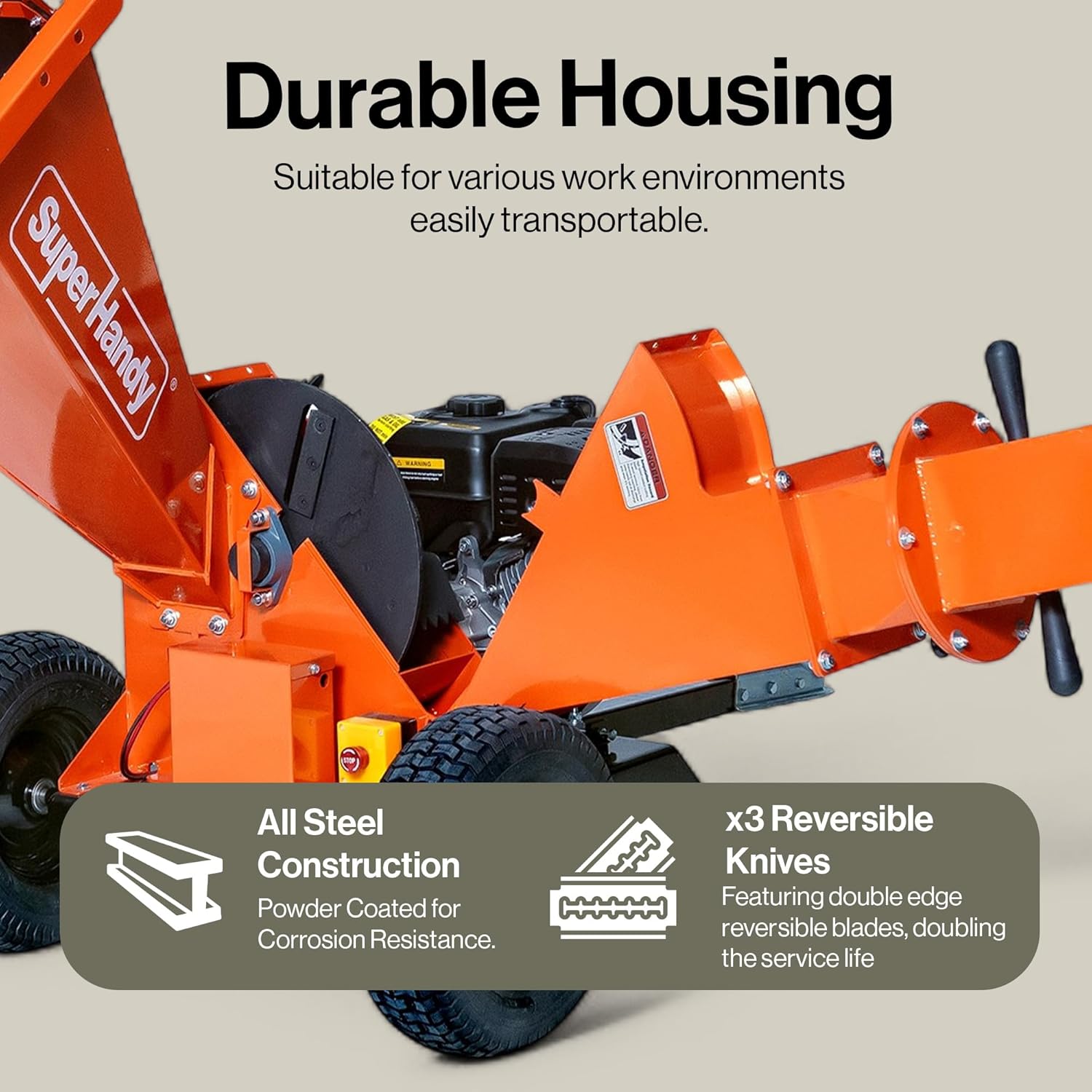 Super Handy GUO141 Towable Wood Chipper 4" Chipping Capacity 15 HP Gas Electric Start New