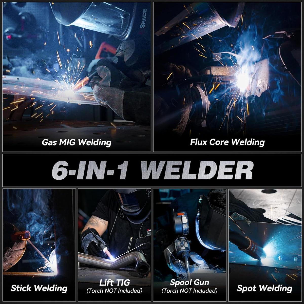 Arccaptain MIG180 Welder 6-in-1 Multi-Process 180A Synergic 110/220V New