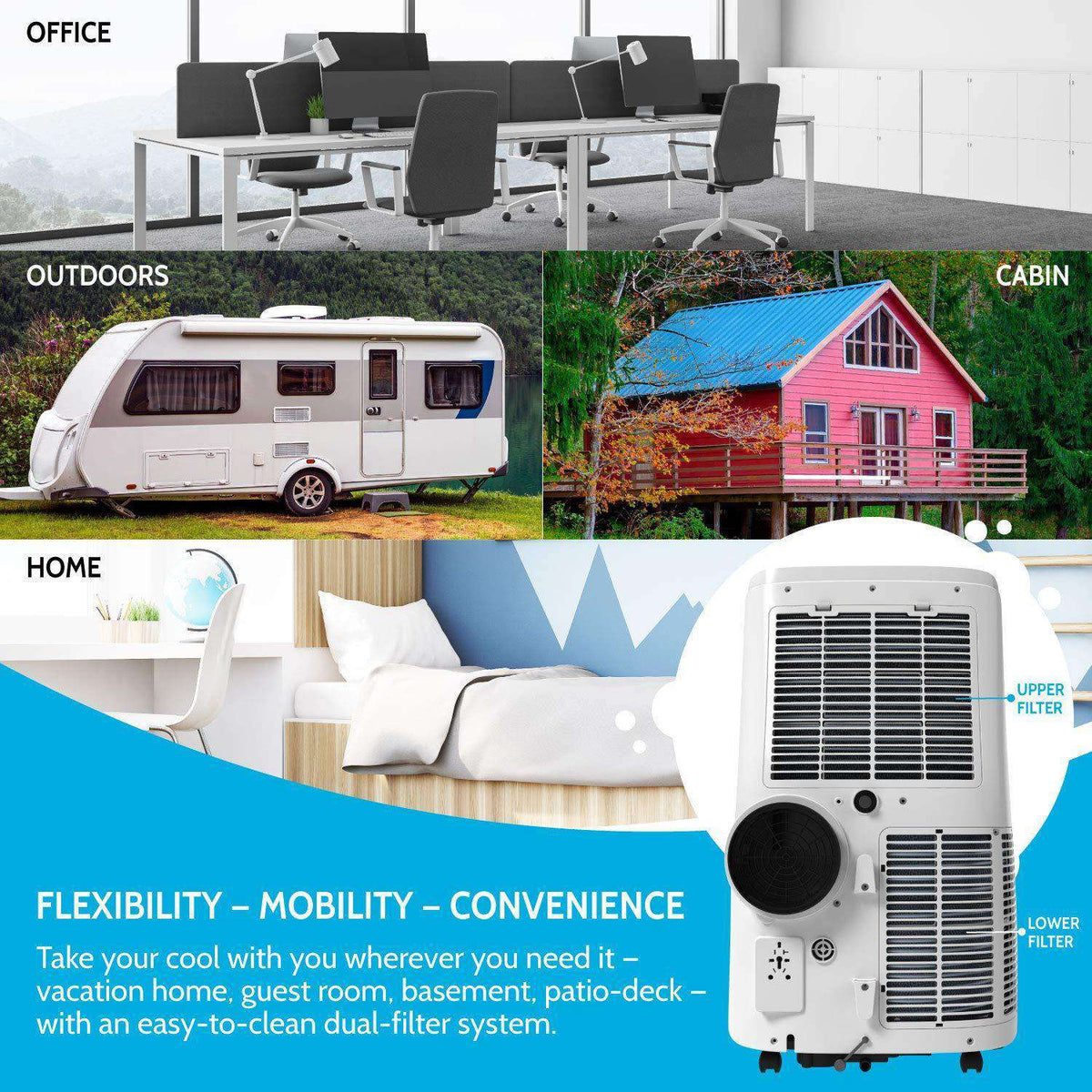 Rollibot Rollicool A20 14000 BTU Portable Smart Alexa Enabled Ultra Quiet Air Conditioner with Heater Dehumidifier Fan and Remote New