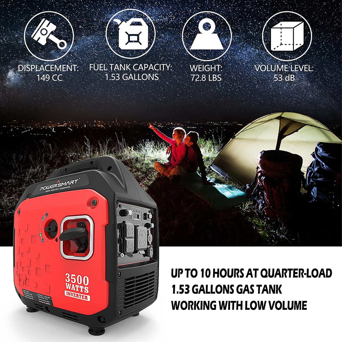 Powersmart PS5035 Inverter Generator 2700/3500W Gas 4 Stroke Recoil Start New