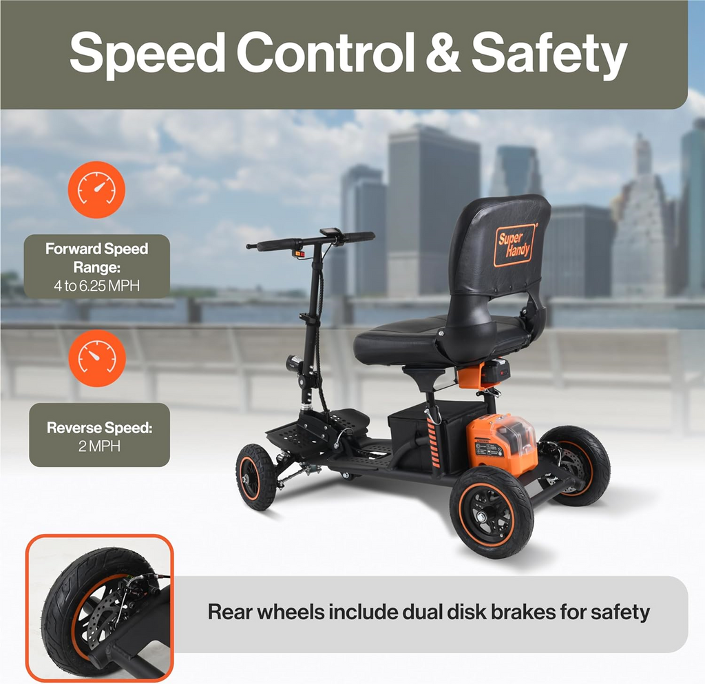 Super Handy GUT161 Explorer Electric Mobility Scooter Pro 48V 2Ah 500W 6.25 MPH Max Speed 12.5 Mile Range New