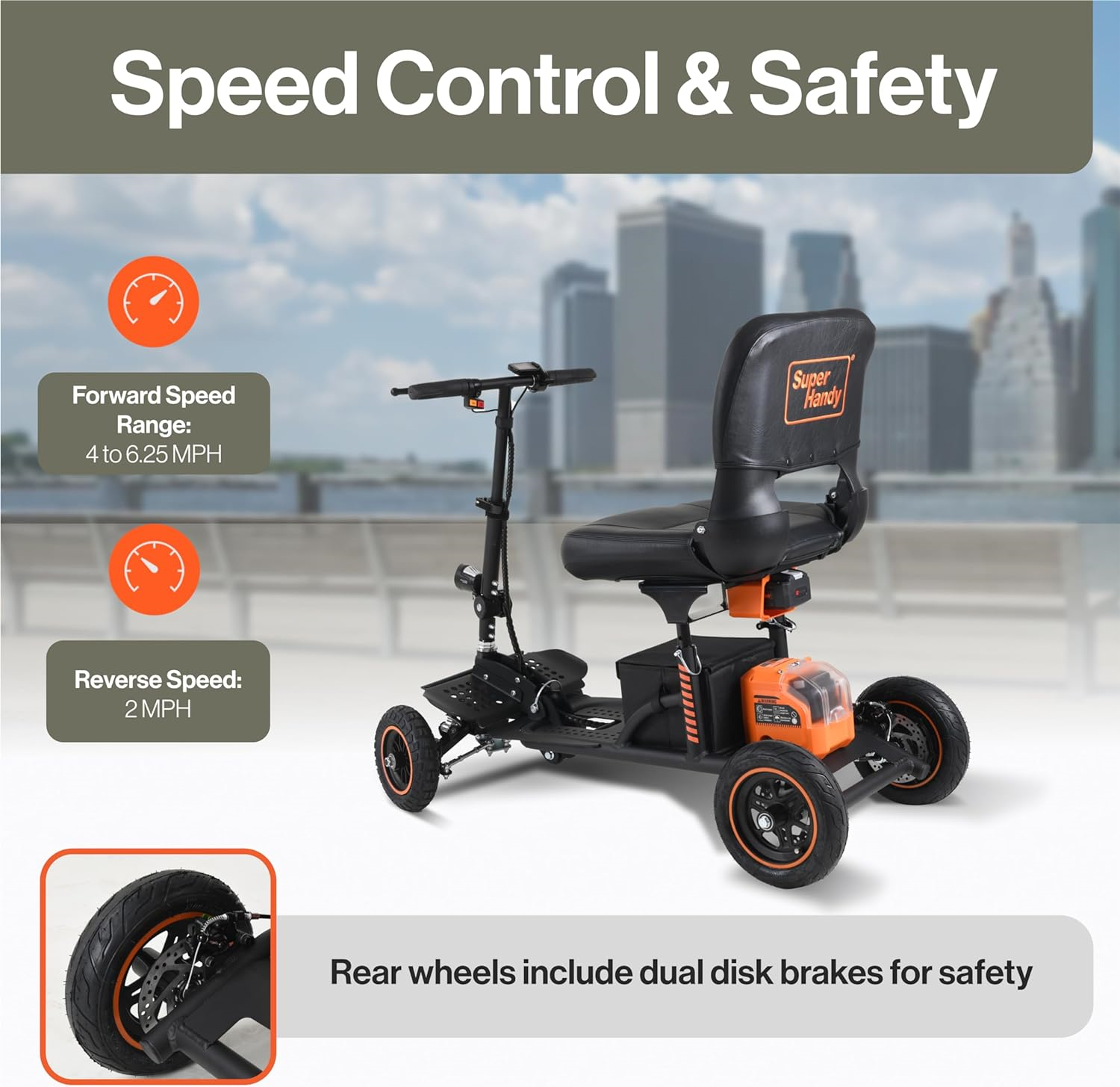 Super Handy GUT161 Explorer Electric Mobility Scooter Pro 48V 2Ah 500W 6.25 MPH Max Speed 12.5 Mile Range New