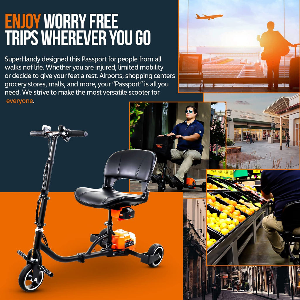 Super Handy GUT112 Passport Folding Mobility Scooter 3 Wheeled Lightweight Long Range New