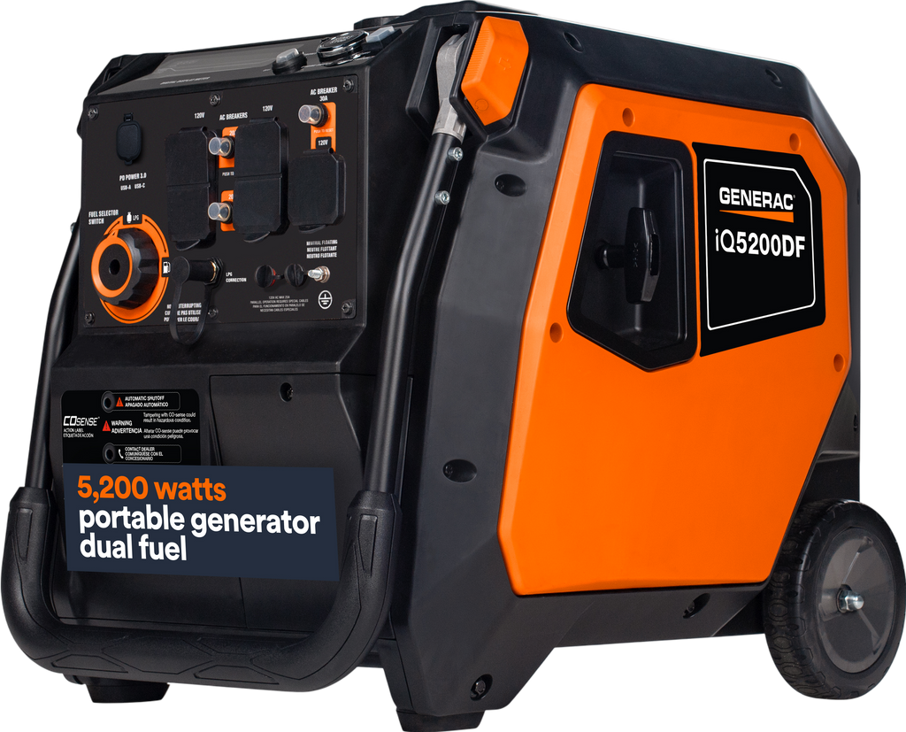 Generac iQ5200 DF 8945 3900W/5200W Generator Dual Fuel Gas Propane Inverter COSense Electric Start RFB