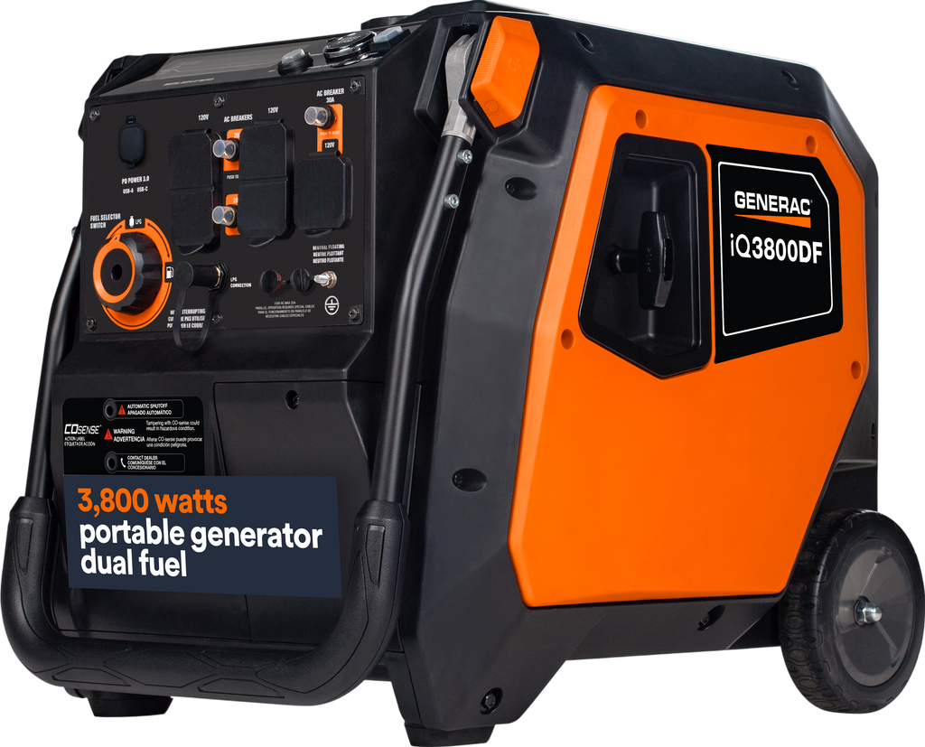 Generac iQ3800 DF 8944 3000W/3800W Generator Dual Fuel Gas Propane Low THD Inverter COSense Electric Start New