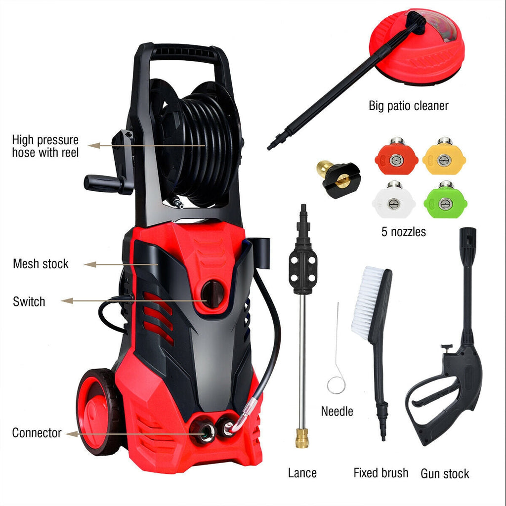 Costway 3000 PSI Electric High Pressure Washer w/ 5 Nozzles & Hose Reel 85169243 New