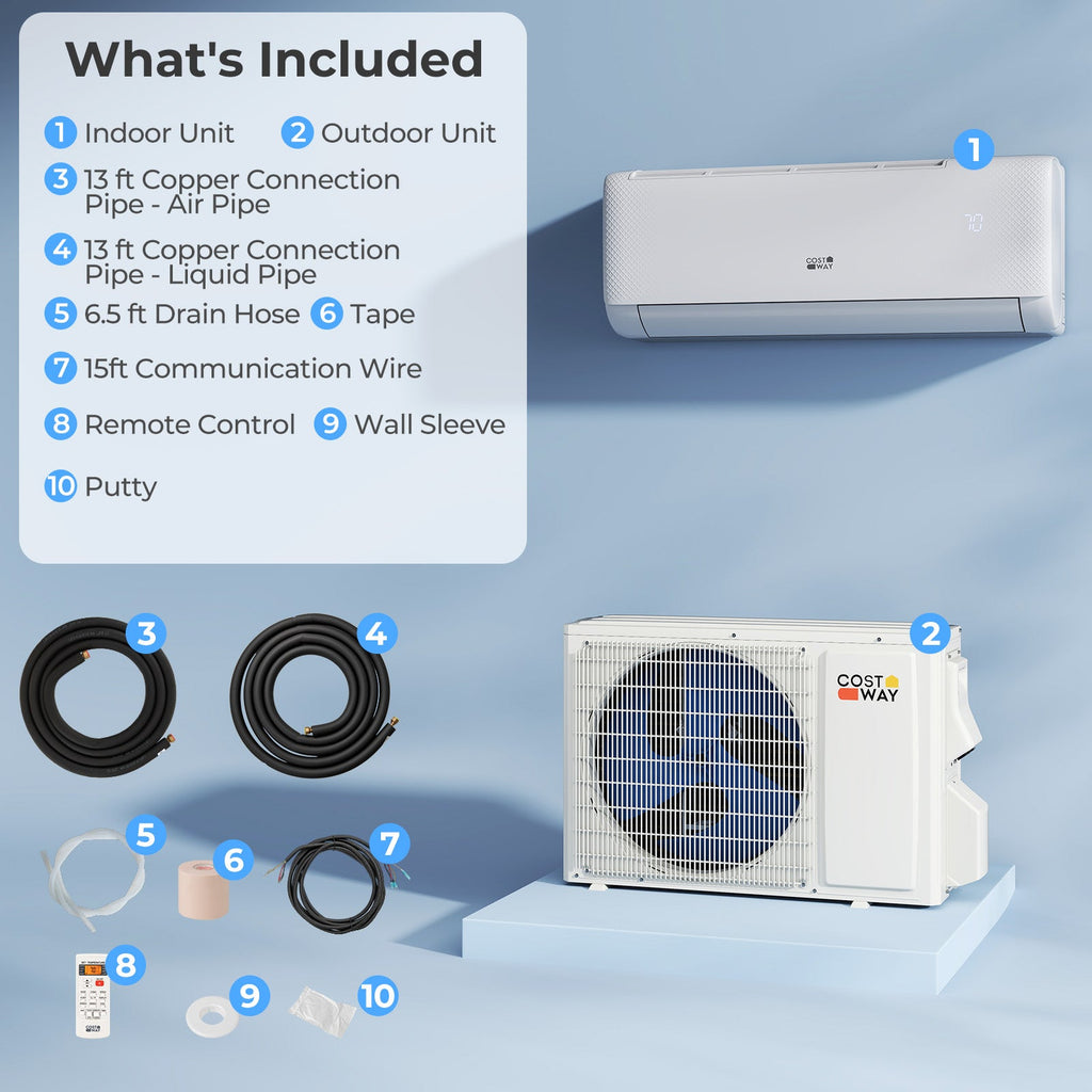 Costway 9100 BTU 20.5 SEER2 WiFi Mini Split AC Alexa 115V 361748952 New