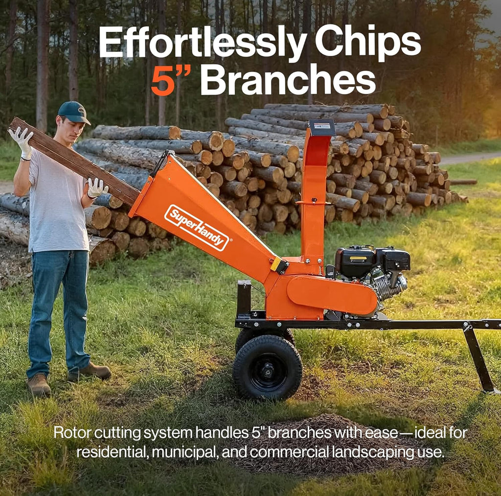 Super Handy GUO140 Towable Wood Chipper 5" Chipping Capacity 15 HP Gas Electric Start New