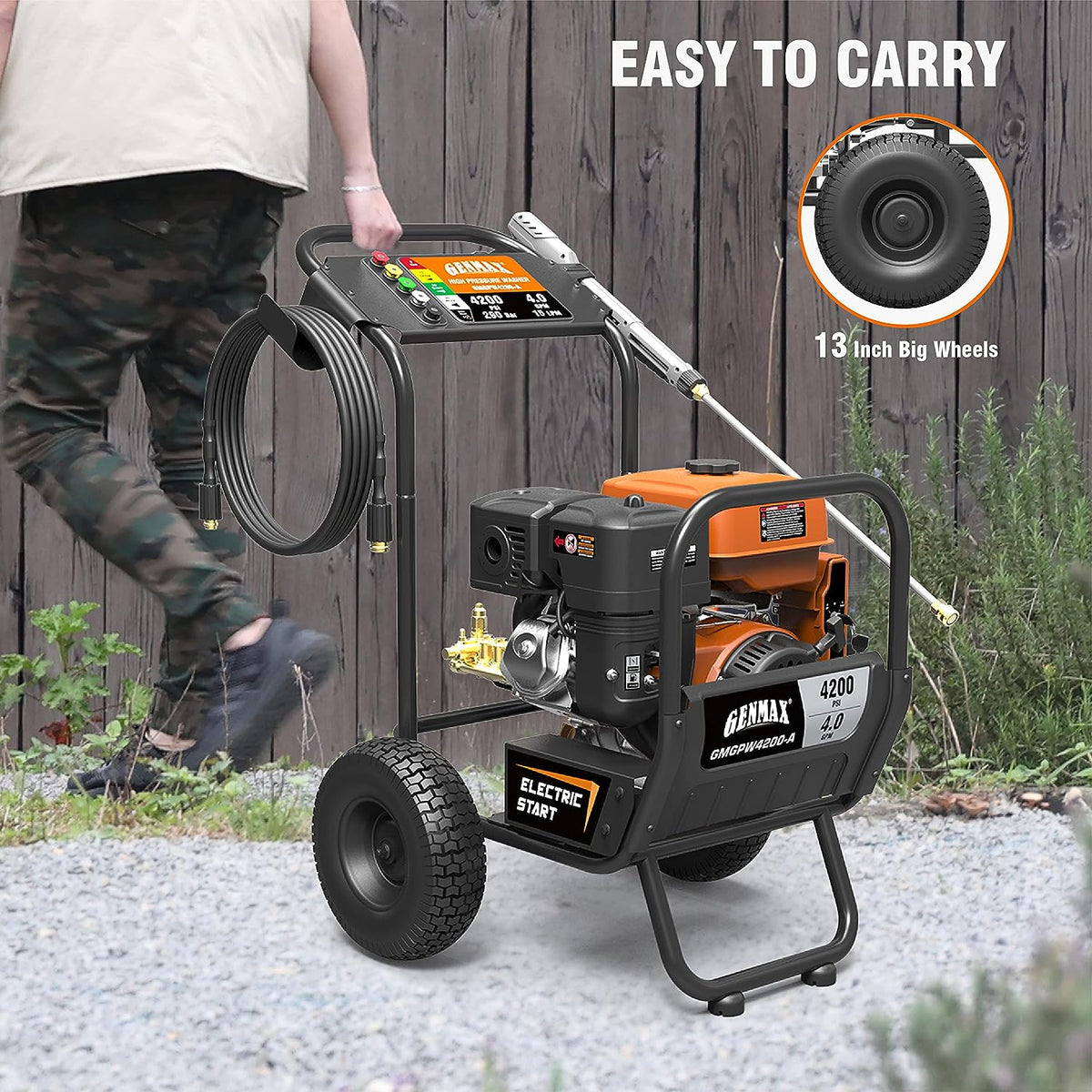 GENMAX GMGPW4200-A 4200 PSI and 4 GPM Gas Pressure Washer with Electric Start New