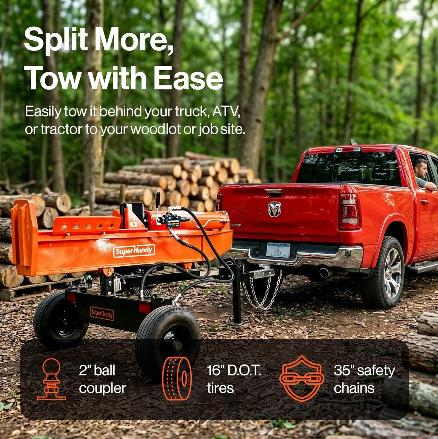 Super Handy GUT200 Log Splitter 37 Ton Full Beam Vertical/Horizontal 389cc Gas Towable New