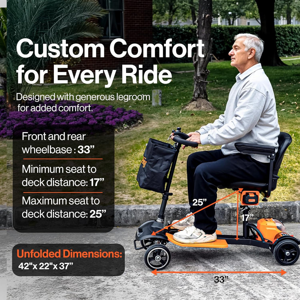 Super Handy GUT177 Electric Mobility Scooter Foldable 4-Wheel 48V 3.7 MPH Max Speed New