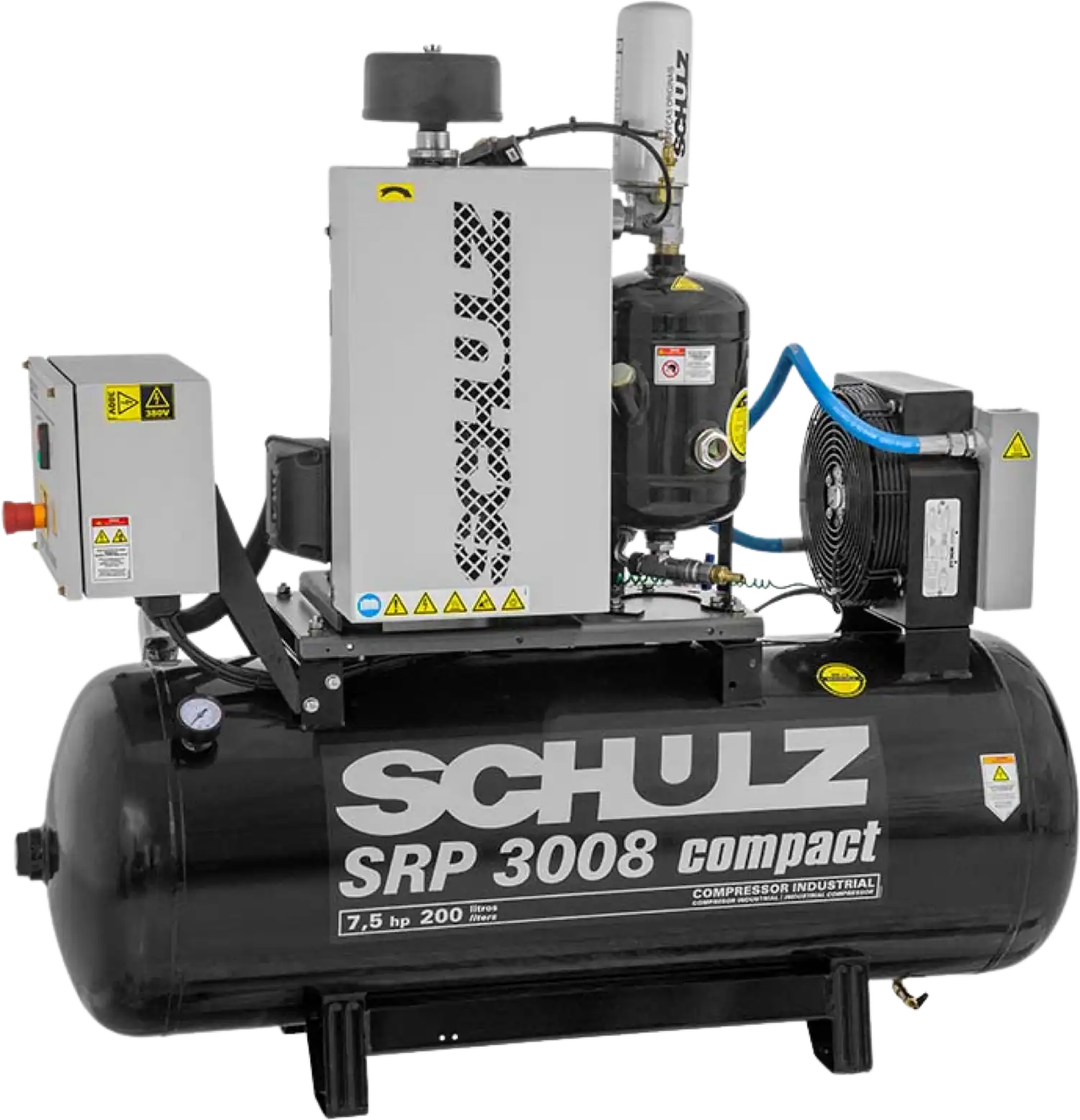 Schulz SRP-3008 Compact Air Compressor 7.5 HP 60 gal. 460V 3-Phase Horizontal 970.4340-0 New