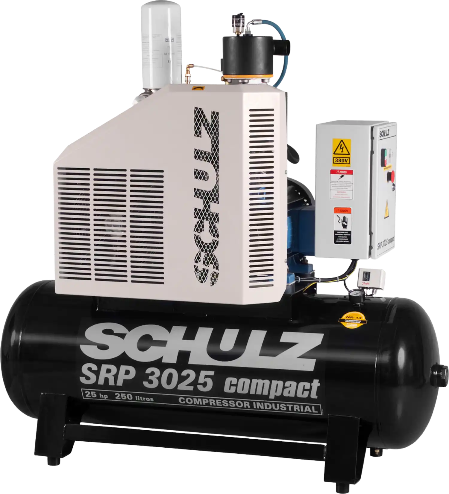 Schulz SRP-3025 Compact Air Compressor 25 HP 80 gal. 208-230V 3-Phase Horizontal 970.2840-S New