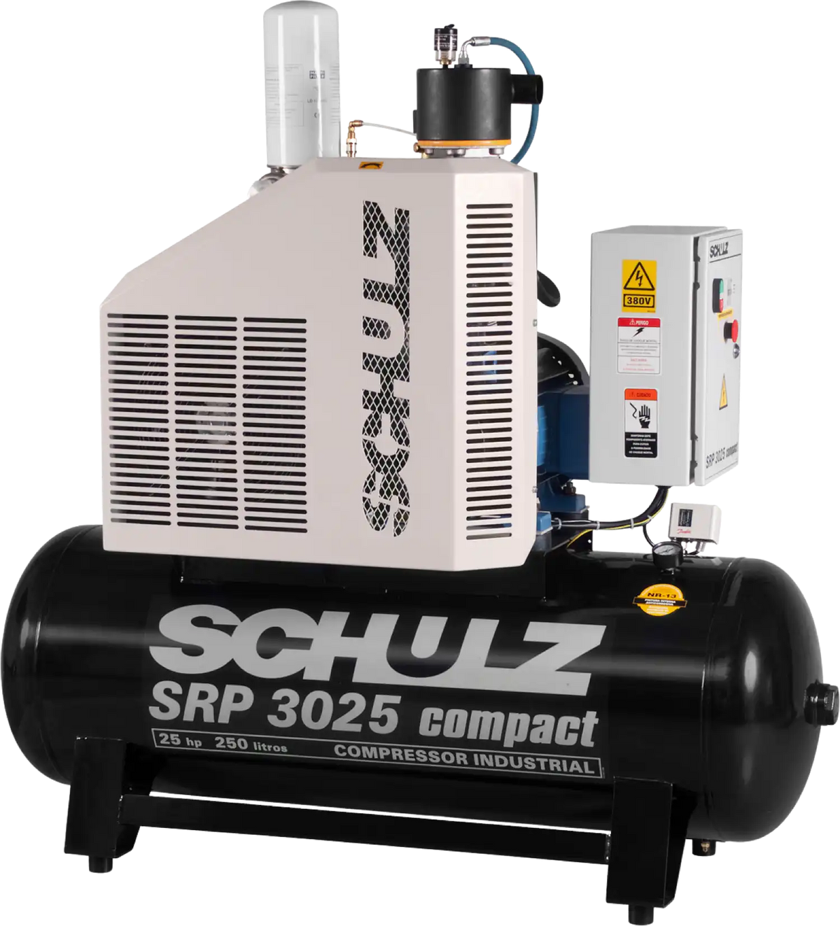Schulz SRP-3025 Compact Air Compressor 25 HP 80 gal. 460V 3-Phase Horizontal 970.4342-0 New