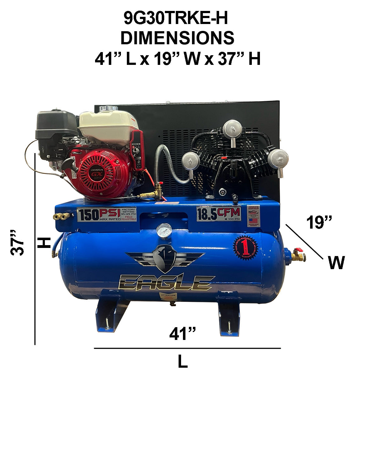 Eagle Truck Mount Air Compressor 150 PSI 30 Gal. 18.5 CFM 9 HP Honda GX270 Electric Start 9G30TRKE-H New