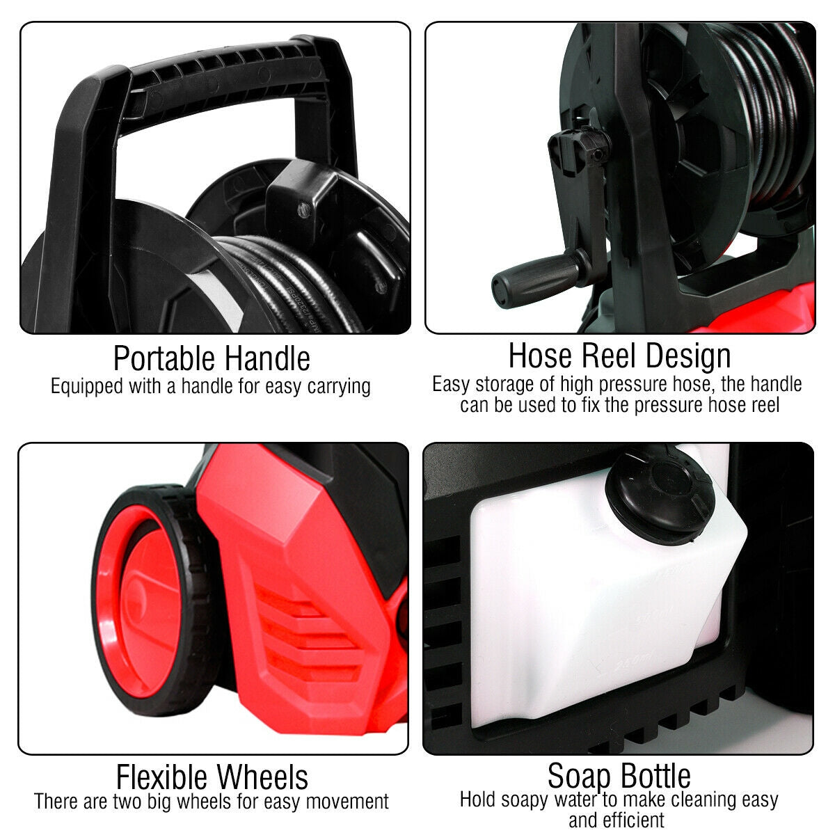 Costway 3000 PSI Electric High Pressure Washer w/ 5 Nozzles & Hose Reel 85169243 New