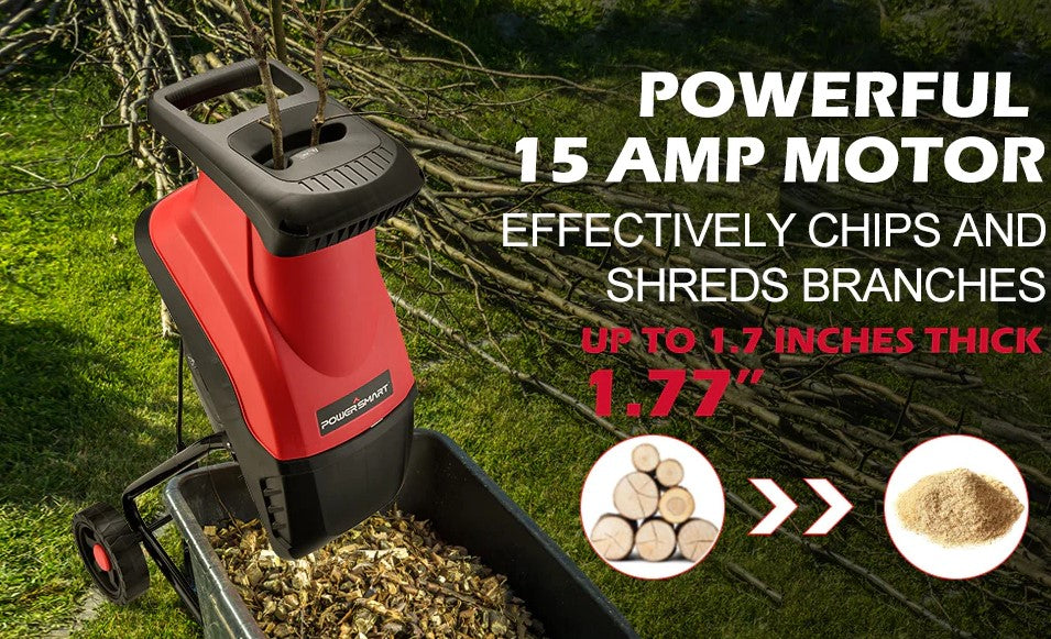 Powersmart PS10 Electric Wood Chipper Shredder 15 Amp 1.77" Diameter Blade New