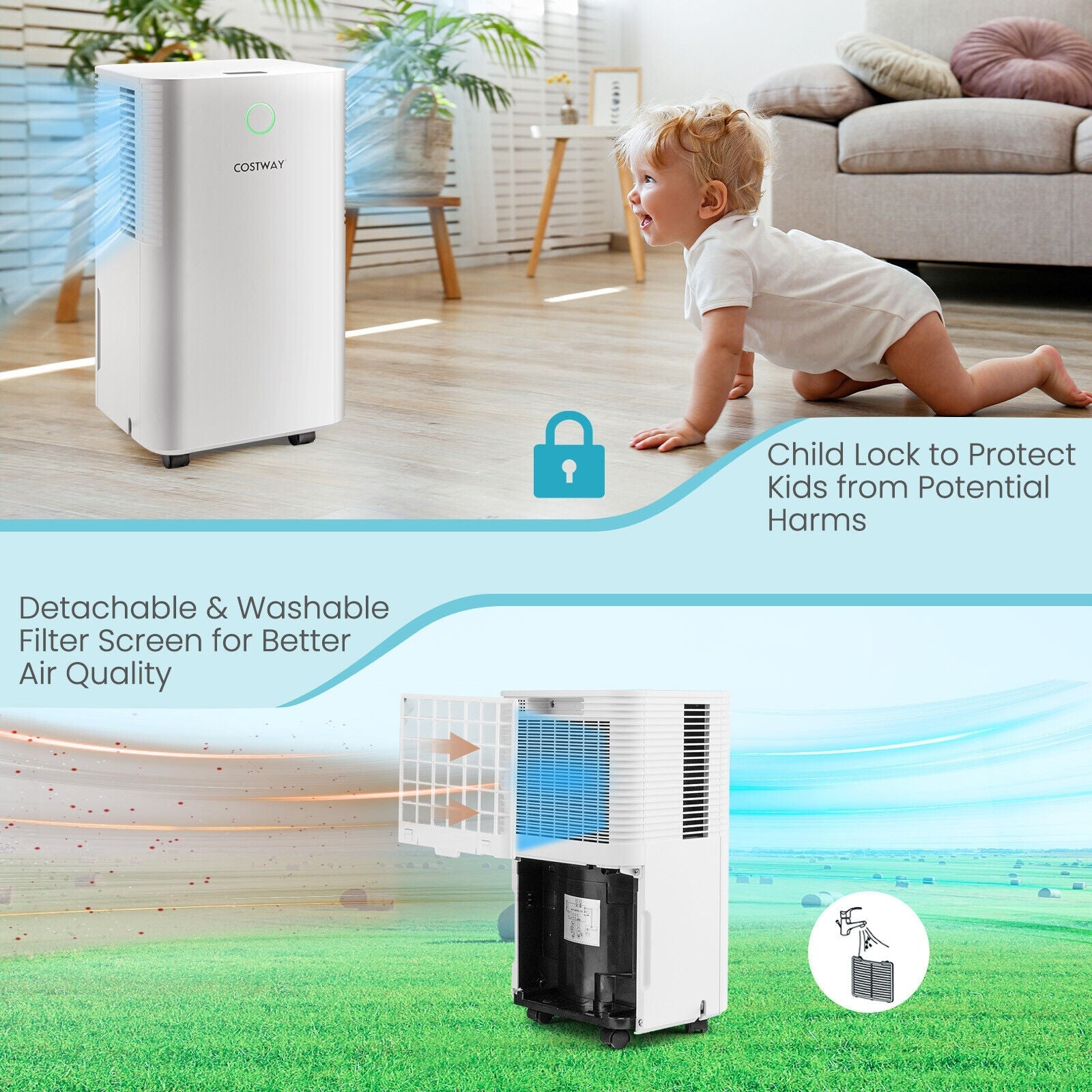 Costway 32-Pint 1750 Sq. Ft. Dehumidifier w/ Auto Defrost 24H Timer Drain Hose 20794168 New