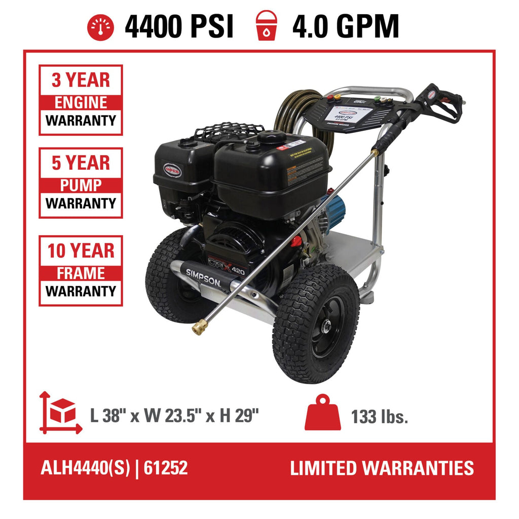 Simpson ALH4440 Gas Pressure Washer 4400 PSI 4 GPM with CRX 420 Engine New