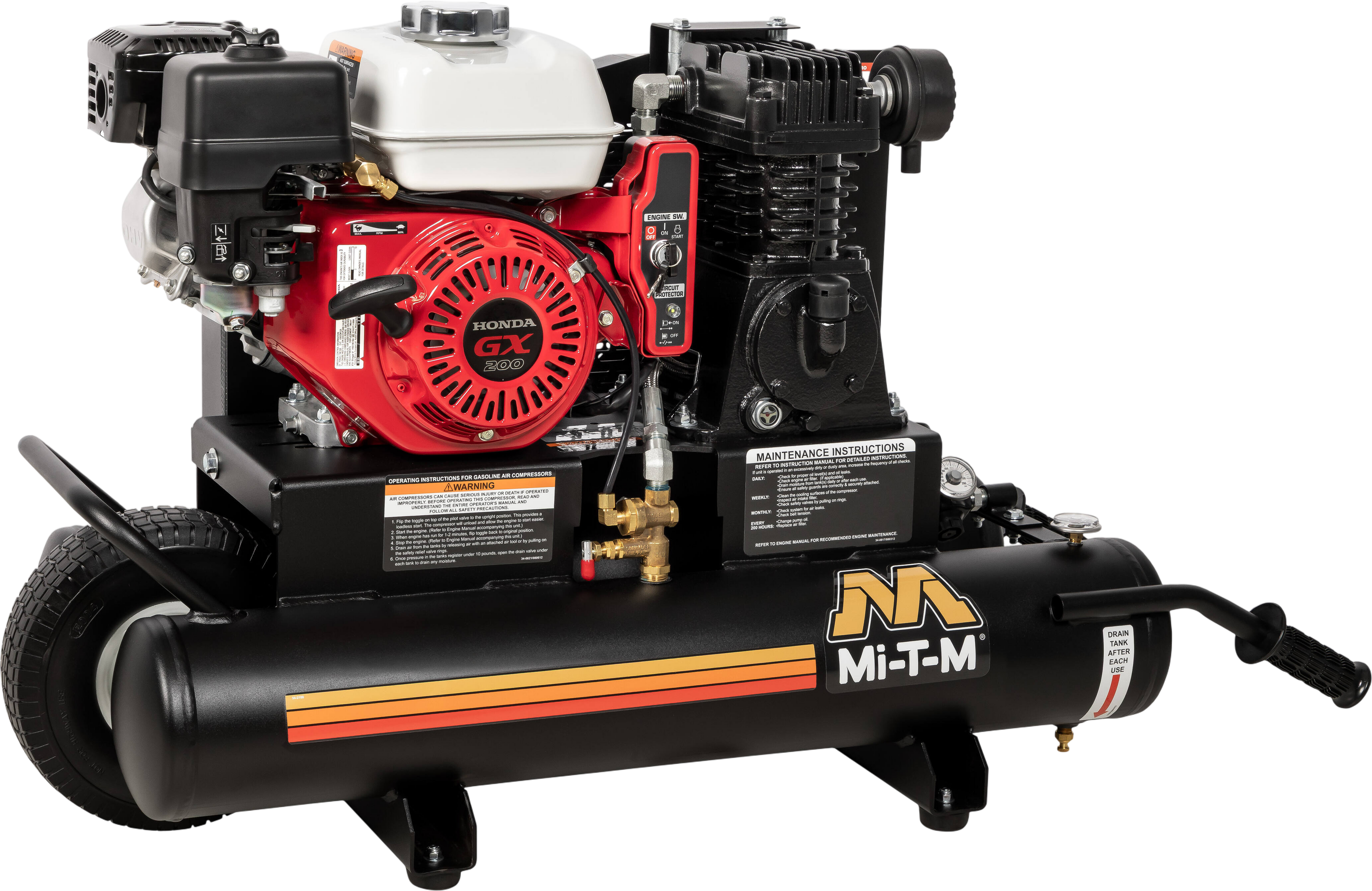 Mi-T-M Air Compressor 8 Gallon Single-Stage Gas 196cc Honda GX200 Electric Start AM1-PH65-08ME New