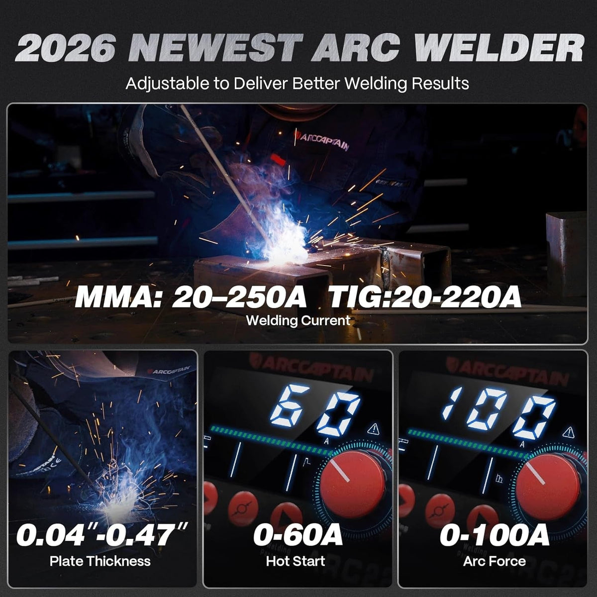 Arccaptain ARC250 Synergic Stick Welder with Lift TIG 250A IGBT 230V New