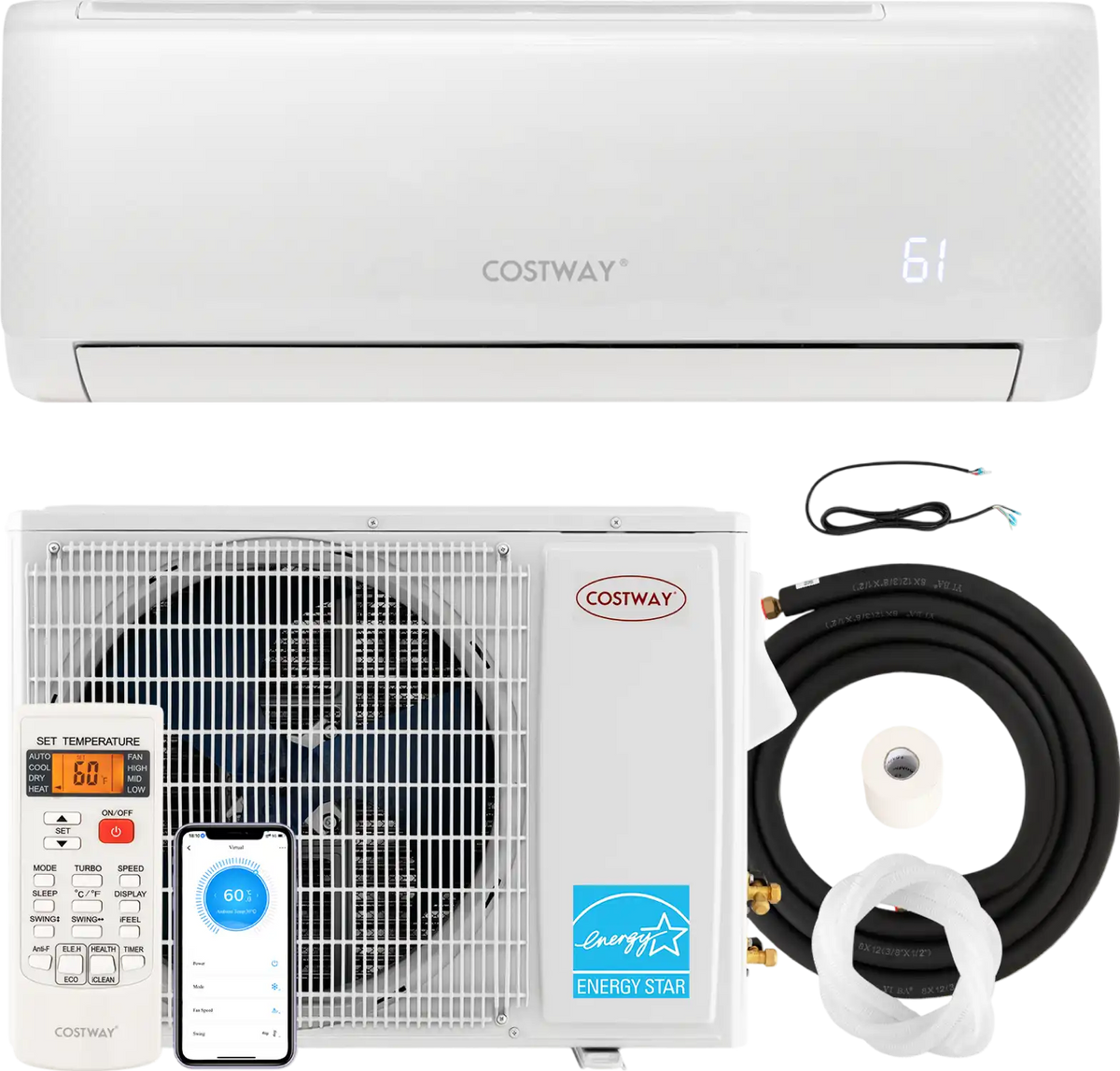 Costway Mini Split AC and Heater Airtural Series 24000 BTU 21 SEER2 Wi-Fi Enabled Energy Star Certified New