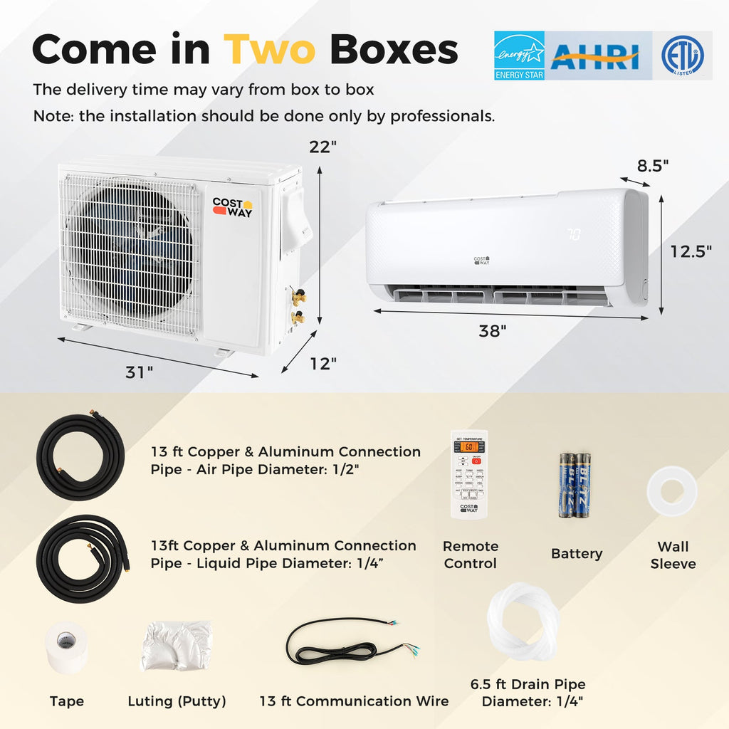 Costway Airtural 18,000 BTU 21 SEER2 Ductless Mini Split Air Conditioner Heater 208-230V Energy Star 29843657 New