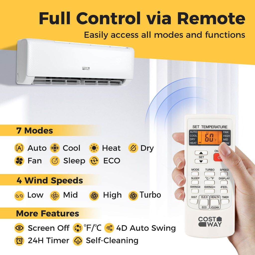 Costway Airtural 18,000 BTU 21 SEER2 Ductless Mini Split Air Conditioner Heater 208-230V Energy Star 29843657 New