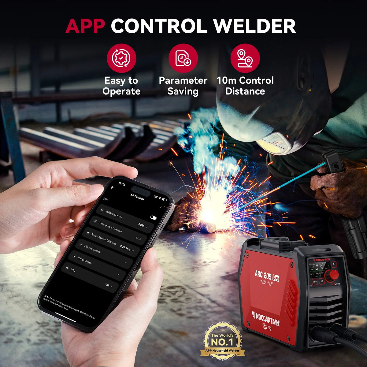 Arccaptain ARC205 Pro Stick Welder Dual Voltage IGBT Inverter SYN App Control New