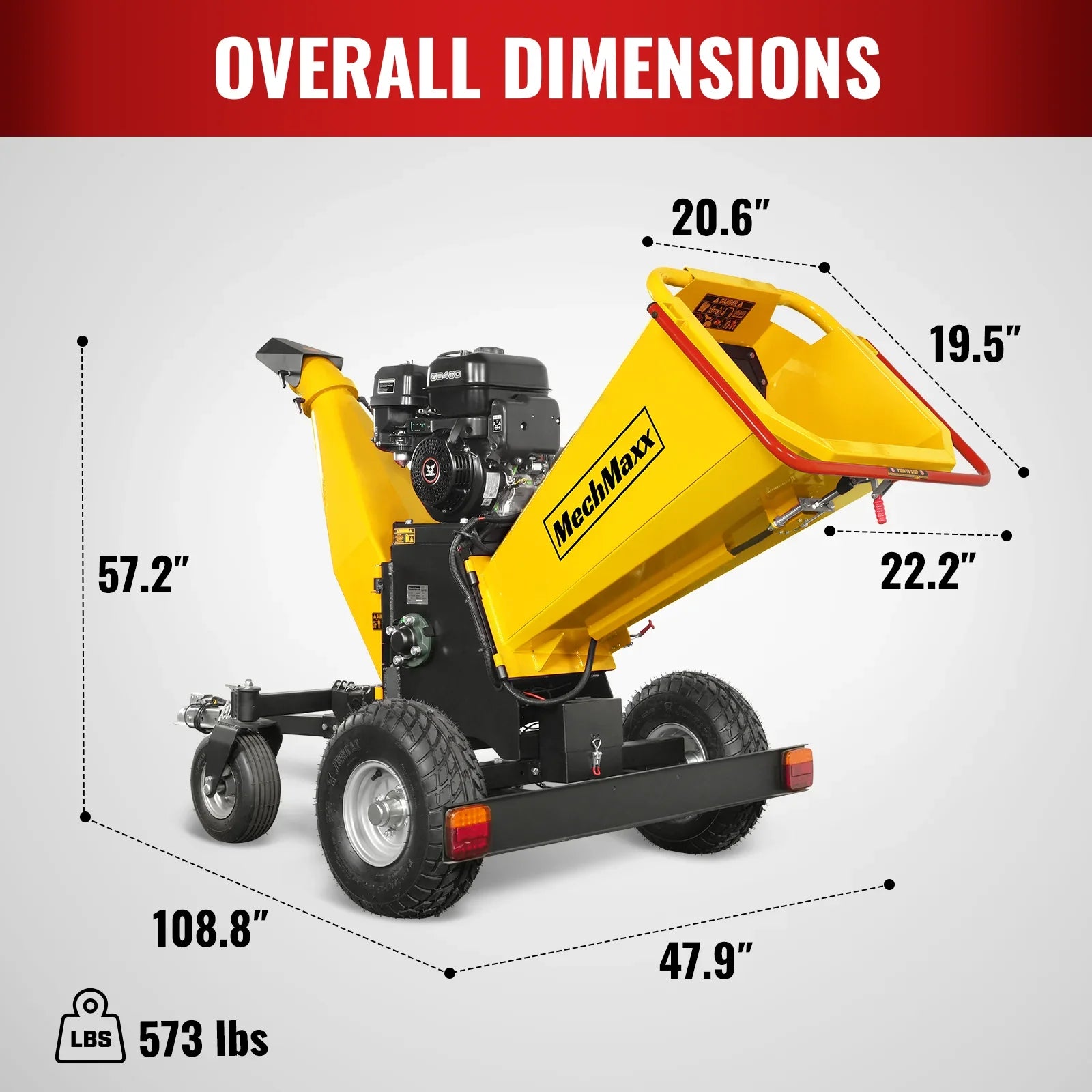MechMaxx B150 Wood Chipper 6" Electric Start Zonsen 420cc 13.4 HP Gas Powered 4-Wheel Drum with Taillight New