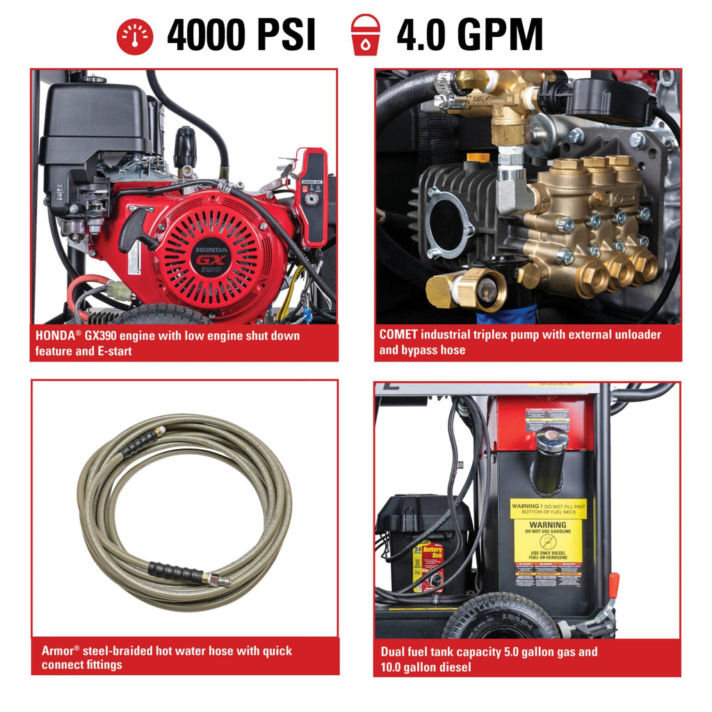 Simpson BB65106 Big Brute Pressure Washer Hot Water 4000 PSI 4 GPM Honda GX390 Electric Start New