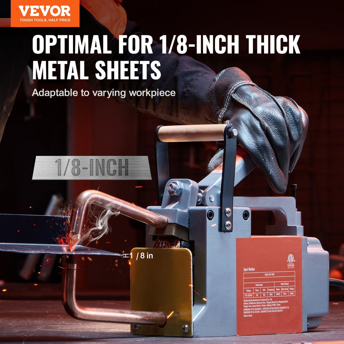 Vevor Spot Welder 1/8" Portable Handheld Welding Gun with 1.5KVA Input for Aluminum and Carbon Steel New
