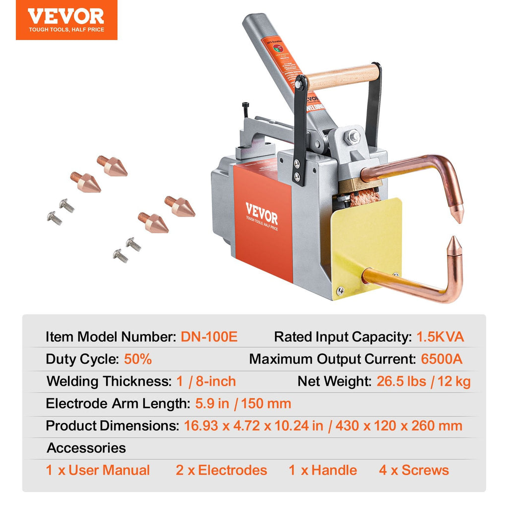 Vevor Spot Welder 1/8" Portable Handheld Welding Gun with 1.5KVA Input for Aluminum and Carbon Steel New