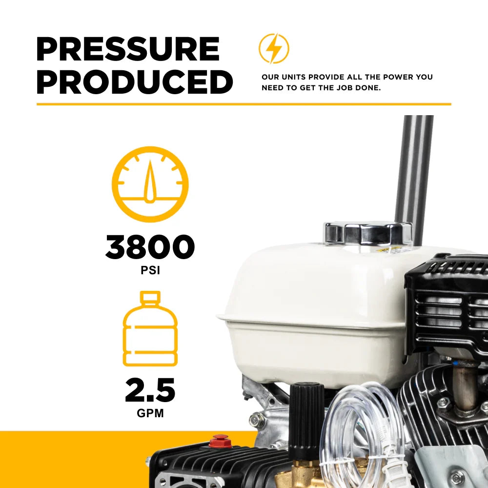 BE Pressure Washer Cold Water AR Triplex Pump 3,800 PSI 2.5 GPM Honda GX200 Engine New