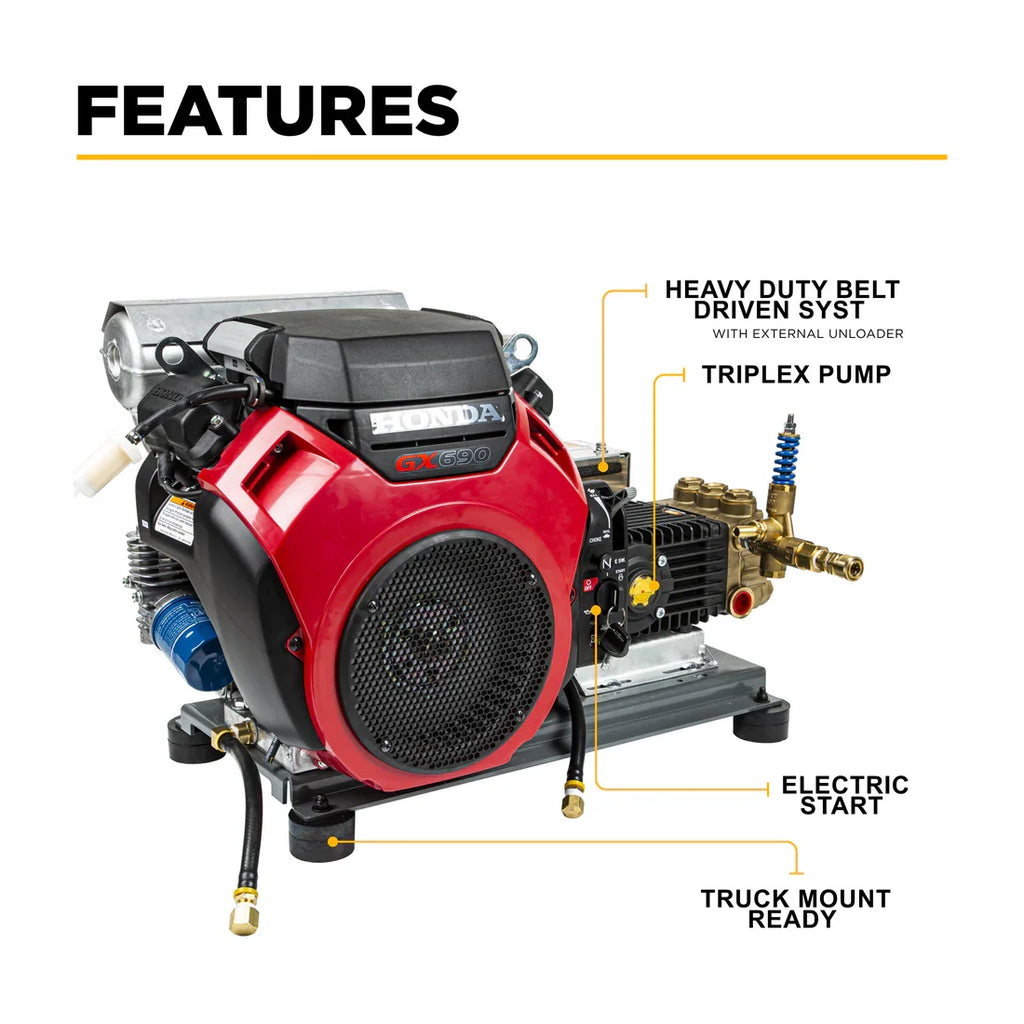 BE Pressure Washer Truck Mount Cold Water 4,000 PSI 8.2 GPM Honda GX690 Engine Electric Start New