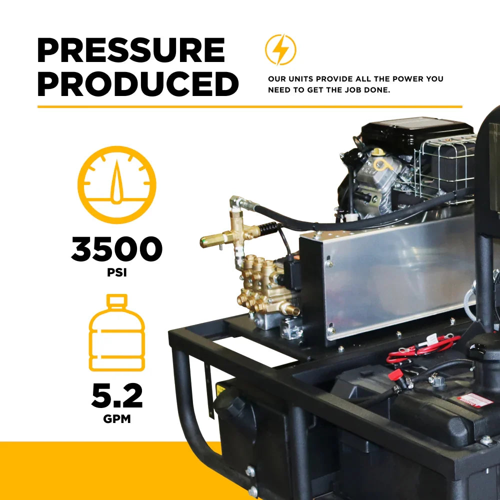 BE Skid Pressure Washer Hot Water 3,500 PSI 5.2 GPM Vanguard 18 HP Engine Z5535CPBDV New