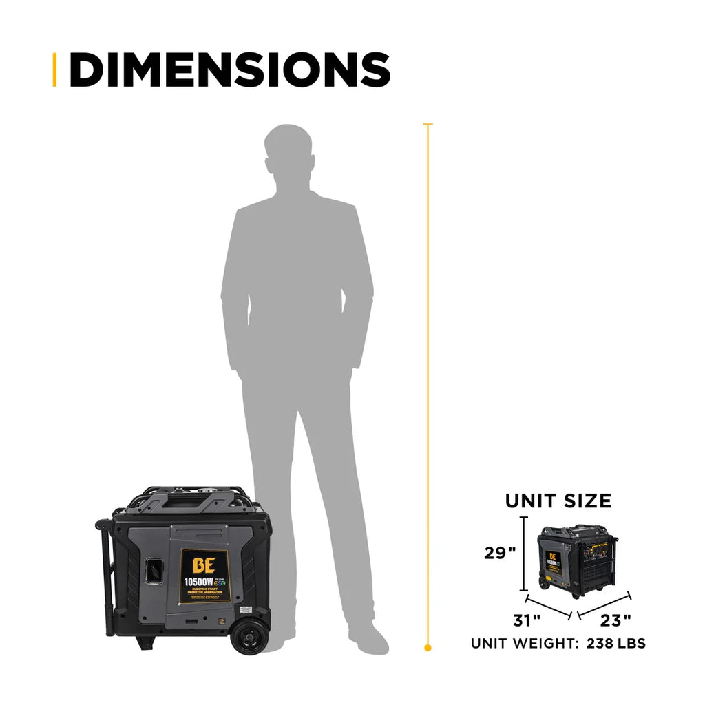 BE 8500W/10500W Inverter Generator Tri-Fuel Gas Liquid Propane Natural Gas Low THD Powerease Engine Electric Start New