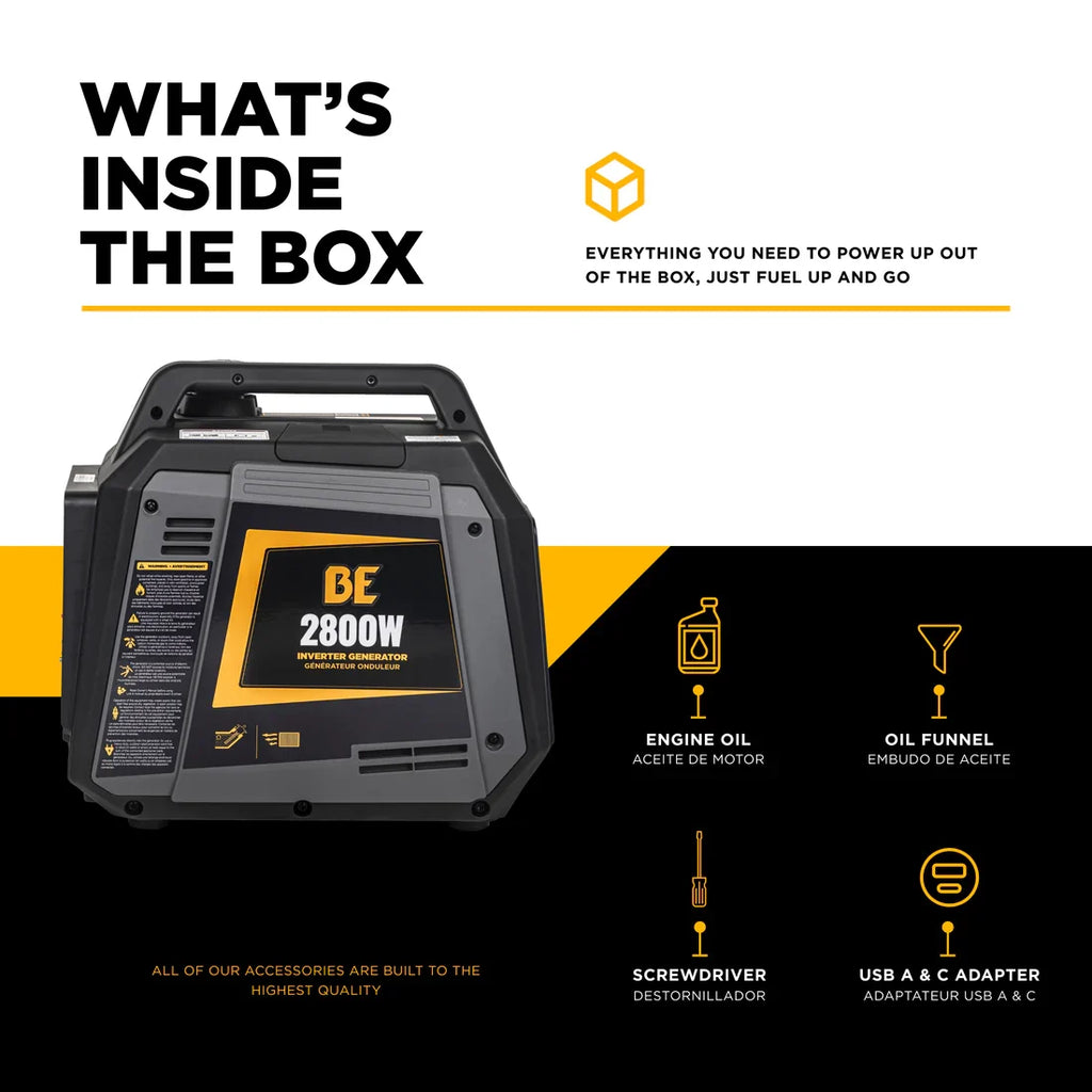 BE 2500W/2800W Inverter Generator Low THD Gas Powerease Engine Recoil Start New