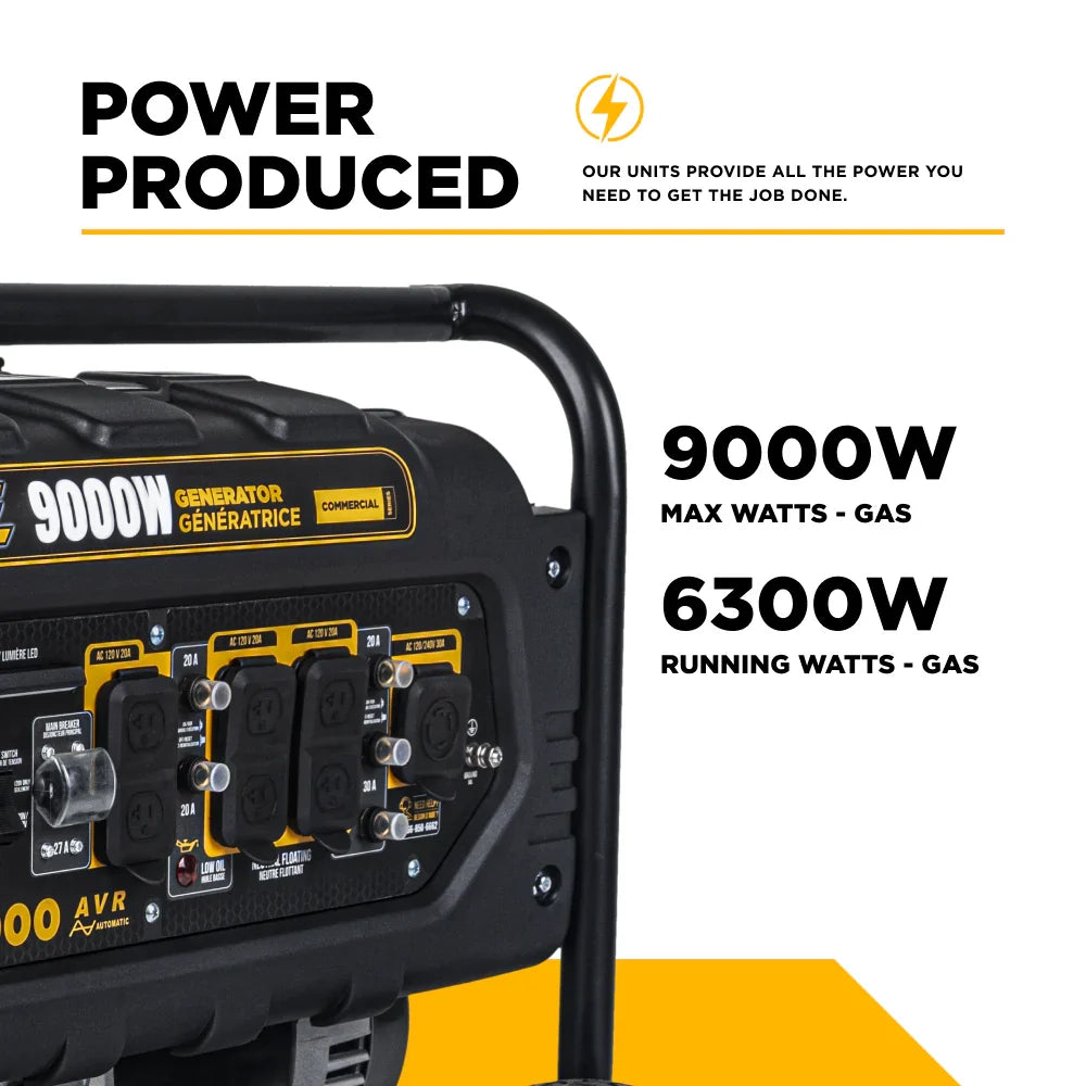 BE 6300W/9000W Generator Gas Powerease Engine Electric Start CO Detect 120/240V New