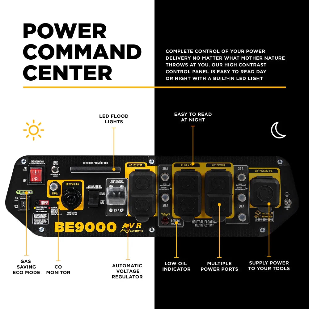 BE 6300W/9000W Generator Gas Powerease Engine Electric Start CO Detect 120/240V New