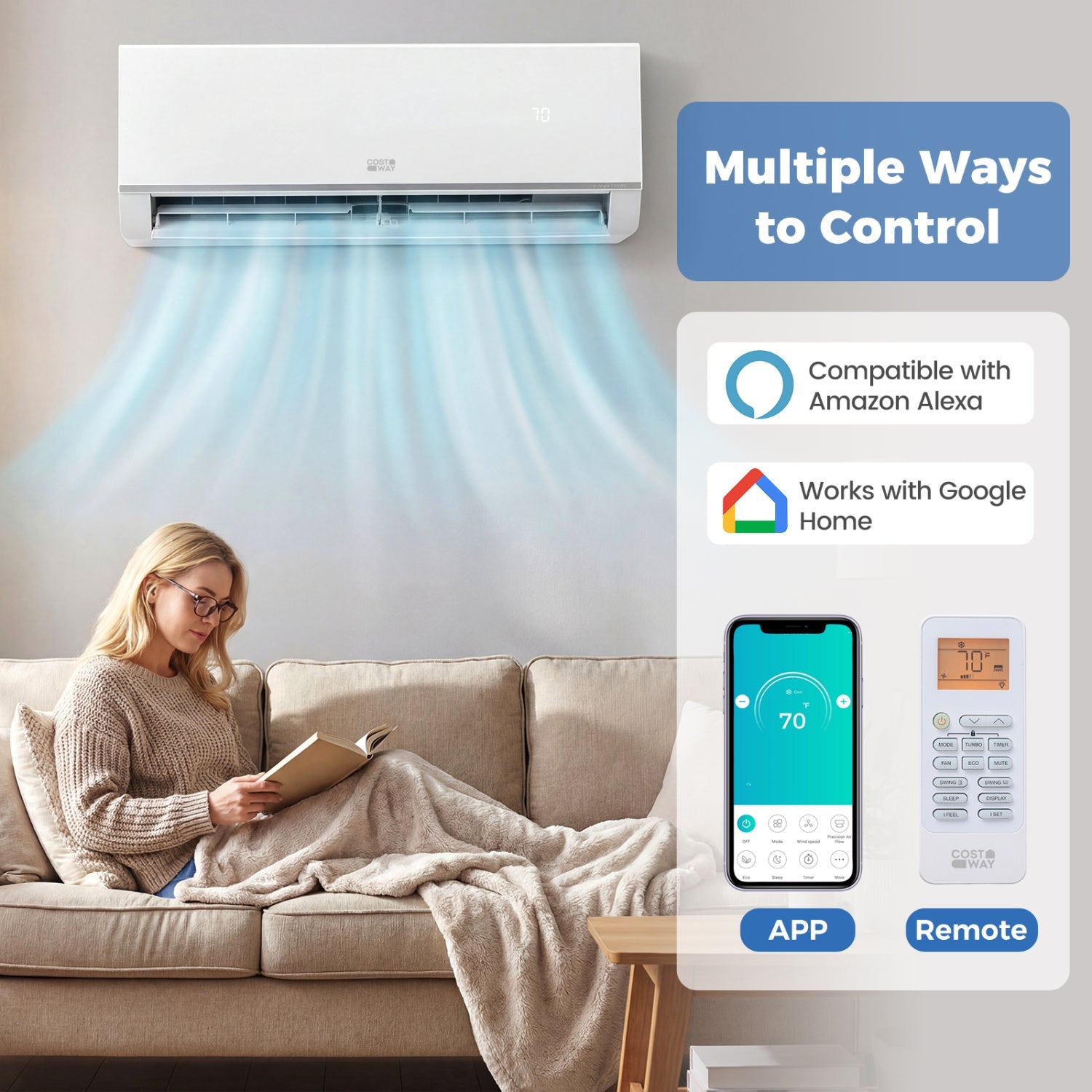 Costway 12,000 BTU 20 SEER2 115V WiFi Mini Split Air Conditioner Heater 27093860 New