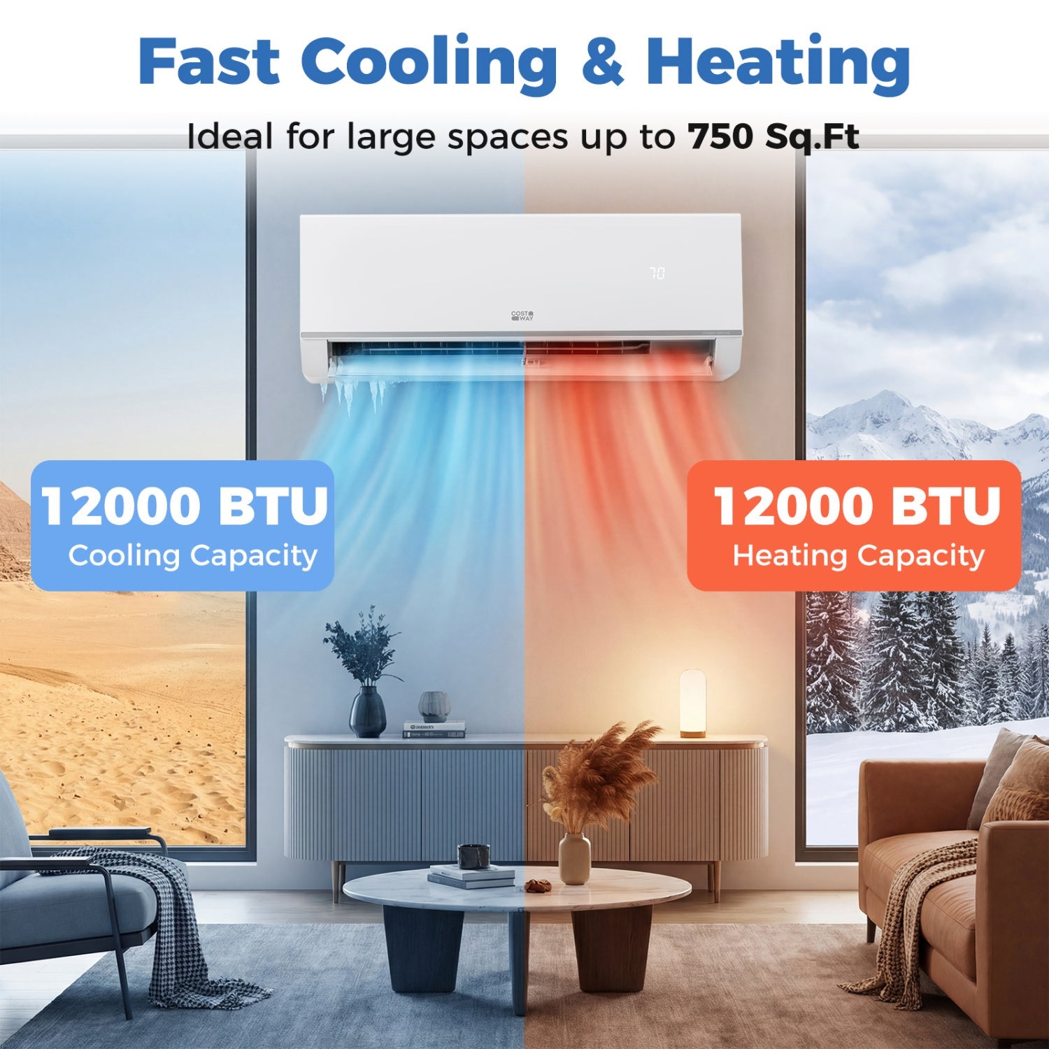 Costway Blast Pro 12000 BTU 20 SEER2 WiFi Mini Split Air Conditioner Heater 208-230V 61269355 New
