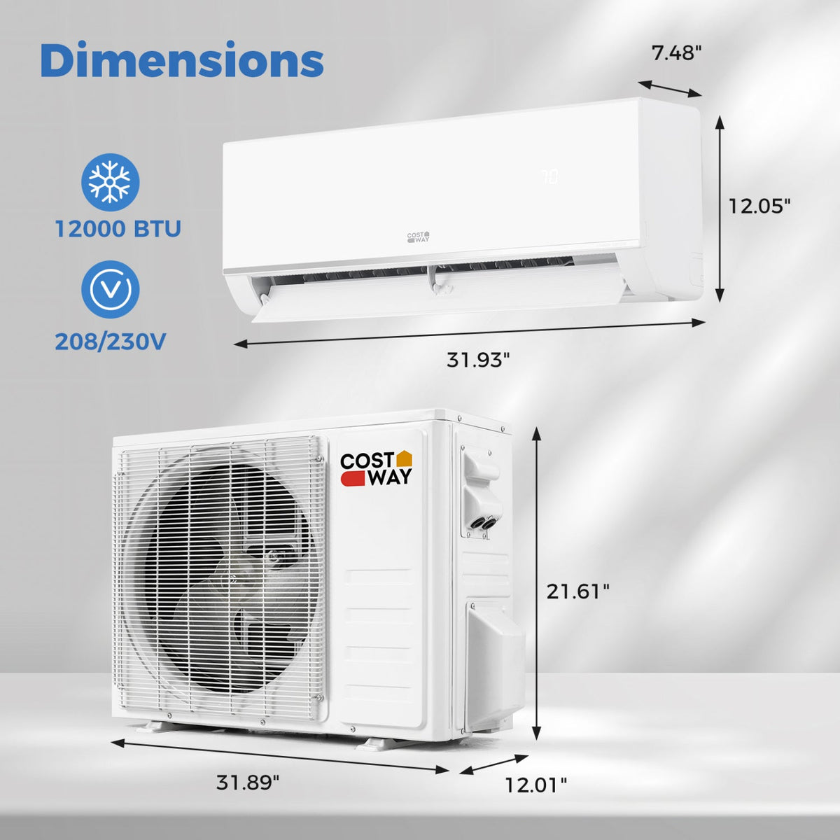Costway Blast Pro 12000 BTU 20 SEER2 WiFi Mini Split Air Conditioner Heater 208-230V 61269355 New