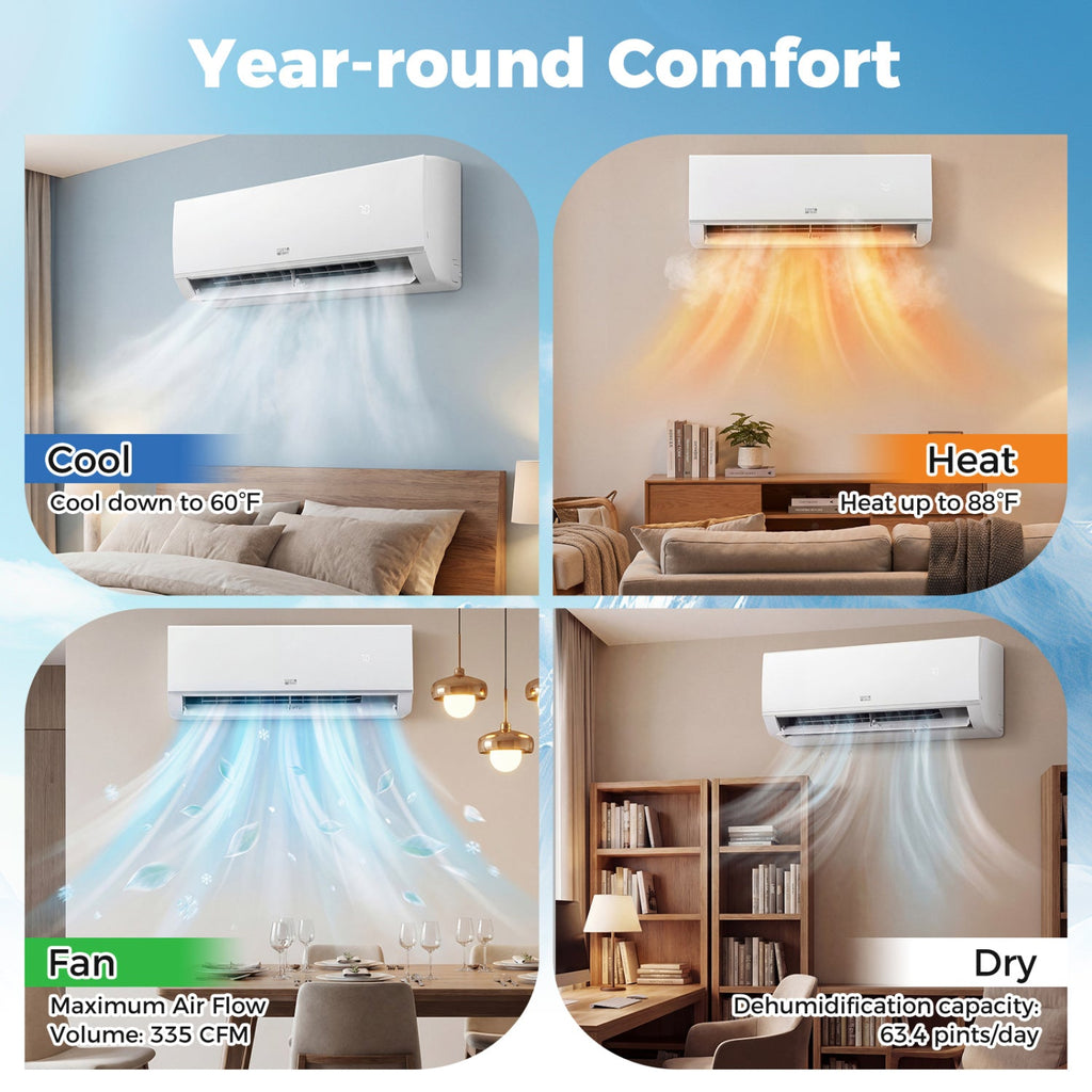 Costway 9000 BTU 20 SEER2 115V WiFi Mini Split Air Conditioner Heater 48050865 New