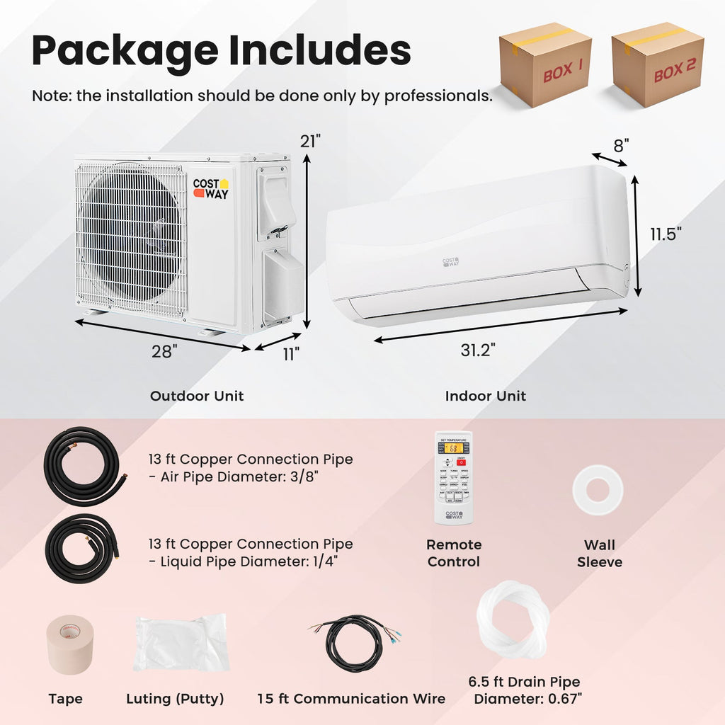 Costway Blast Series 9000 BTU 19 SEER2 115V Ductless Mini Split Air Conditioner Heater 692137548 New