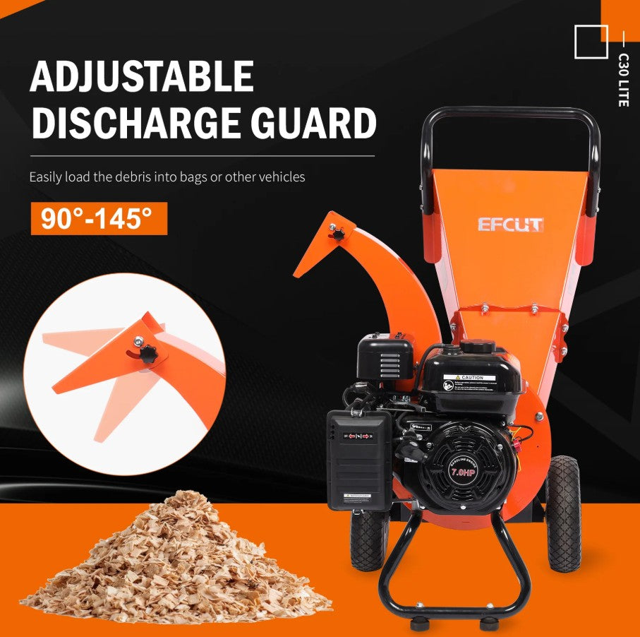 EFCUT C30 LITE Wood Chipper 3" Horizontal 7HP 212cc 4-stroke Gas-Powered 15:1 Reduction Ratio New