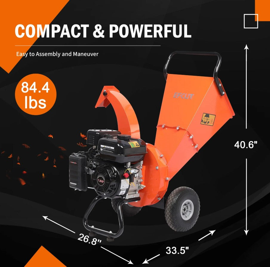 EFCUT C30 LITE Wood Chipper 3" Horizontal 7HP 212cc 4-stroke Gas-Powered 15:1 Reduction Ratio New